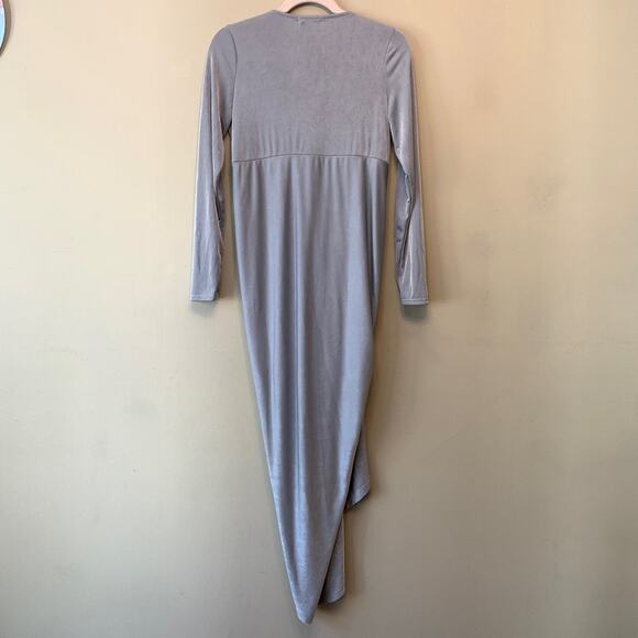 Bump Biddy Dress Maternity M Blue-Gray Drape Jersey Maxi V-Neck Long Sleeves New - Picture 7 of 11